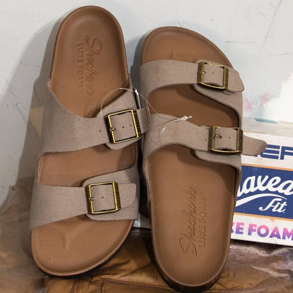 Ladies' Two Strap Taupe Sandal Skechers - Picture 1 of 3